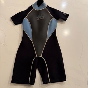 Ski Warm Women's Shorty Wetsuit Size 10 Black Blue Short Sleeve